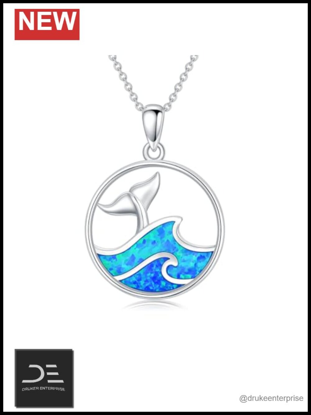 Sterling Silver Wave Pendant Necklace, Blue Opal Ocean Jewelry for Women